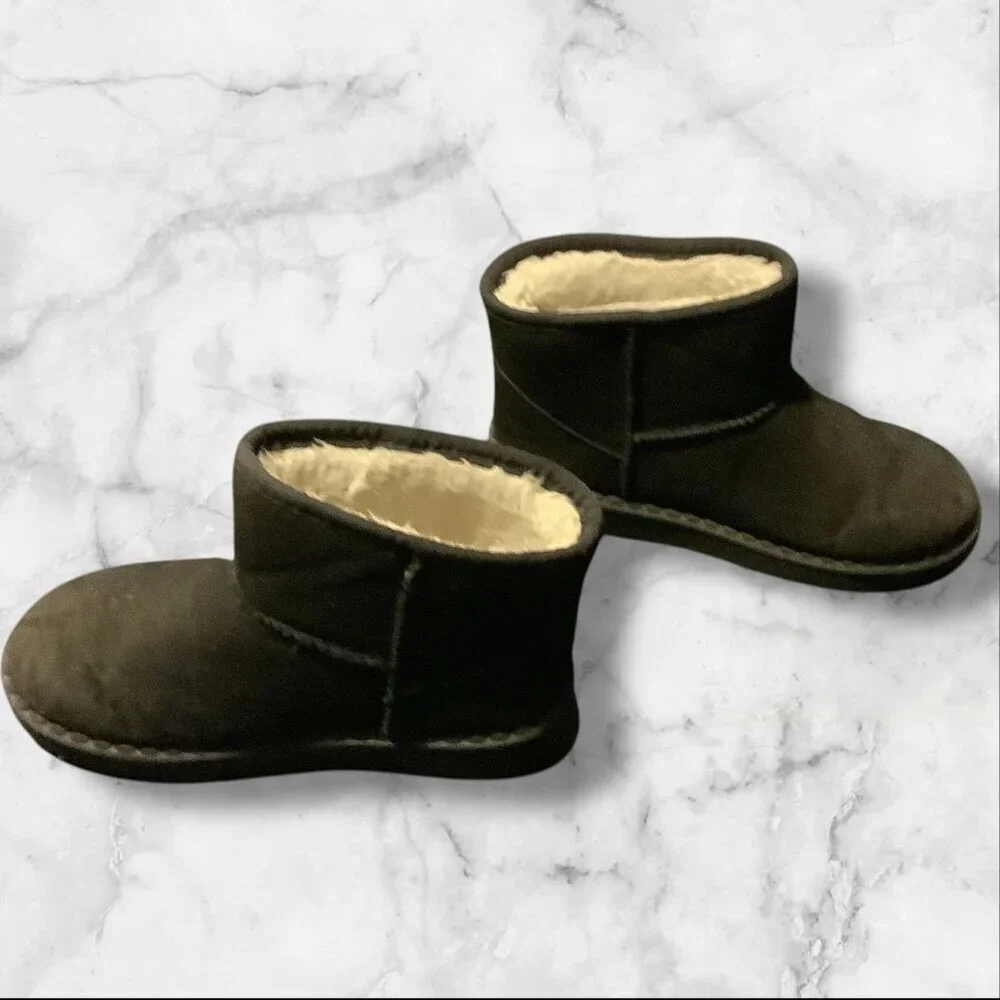 Fashion‎ Girls Black Fur Lined Winter Ankle Boots Slip On Size 35